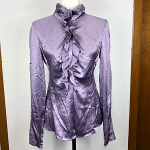Hugo Boss 100% silk ruffled button down blouse